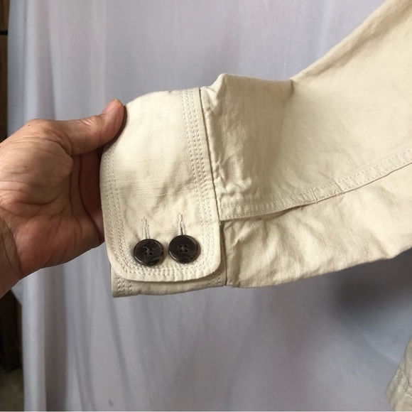 Land’s End Women’s Jacket Cargo Top Stitching Unlined Linen Blend Neutral - Picture 4 of 10
